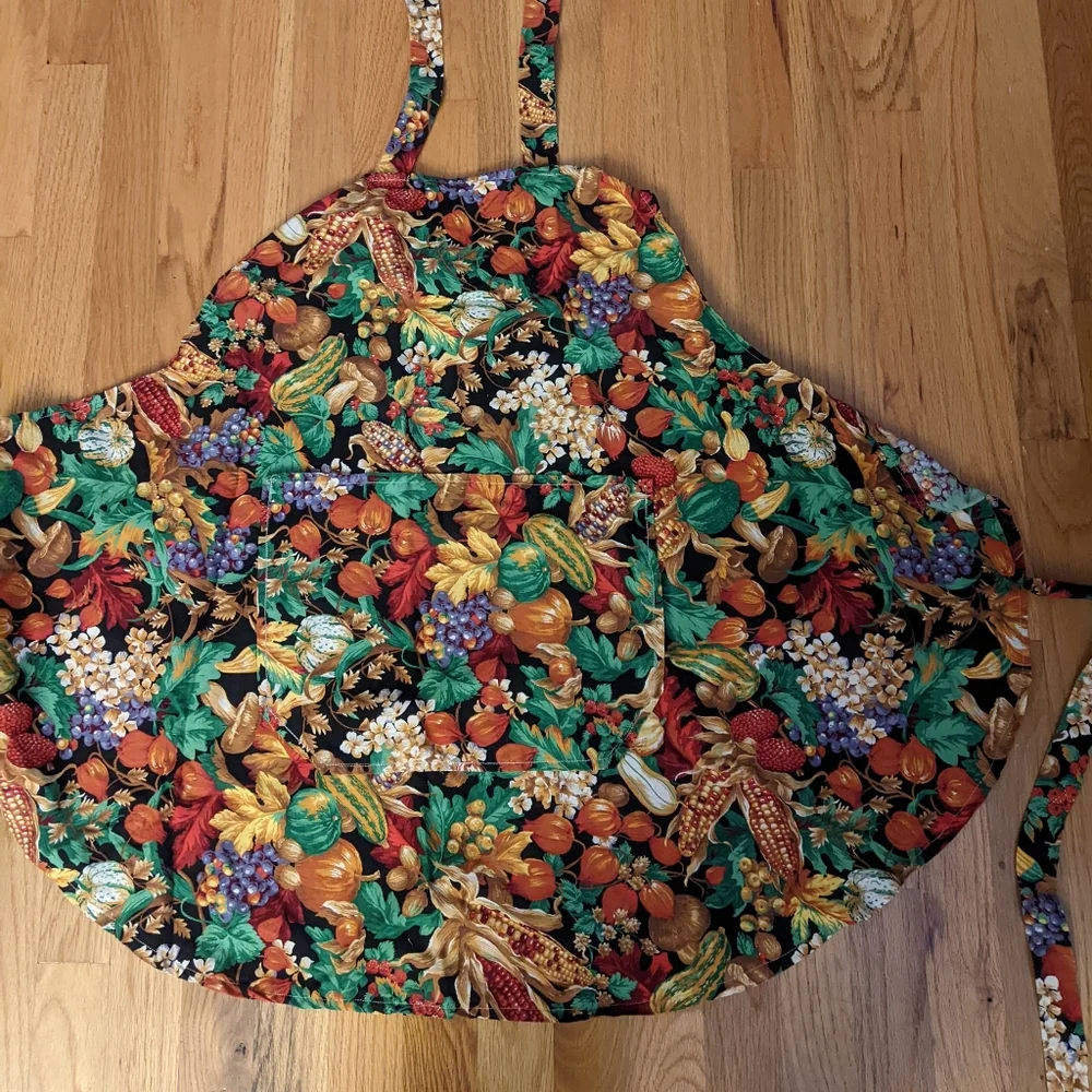 Handcrafted Large Apron,  Colorful Veggie Fabric,  Pocket, Waist Ties, Unisex